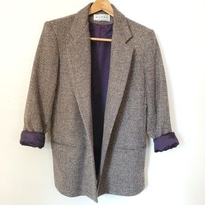 Size 8 Medium Vintage Wool Tweed Dumas Navy & Cream Blazer